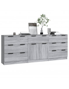 Credenze 3 pz Grigio Sonoma in Legno Multistrato 2