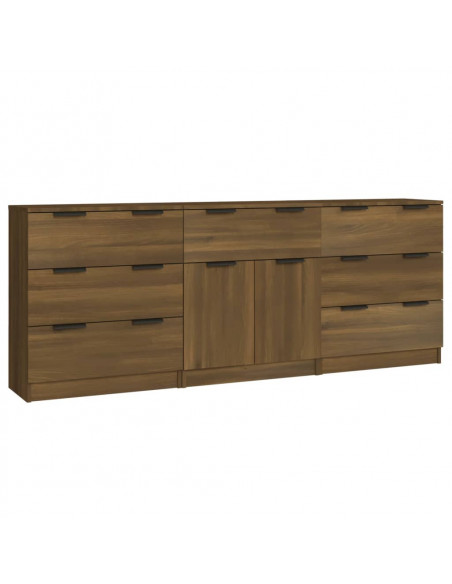 Credenze 3 pz Rovere Marrone in Legno Multistrato