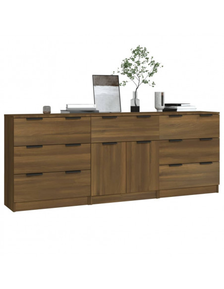 Credenze 3 pz Rovere Marrone in Legno Multistrato