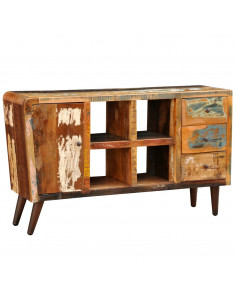 Armadietto in Legno di Riciclo con 1 Anta 4 Ripiani 3 Cassetti 2