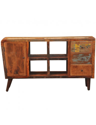 Armadietto in Legno di Riciclo con 1 Anta 4 Ripiani 3 Cassetti