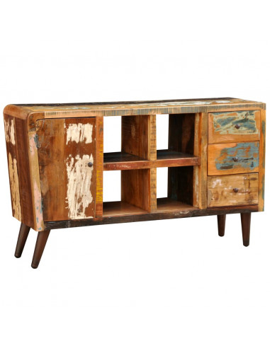 Armadietto in Legno di Riciclo con 1 Anta 4 Ripiani 3 Cassetti