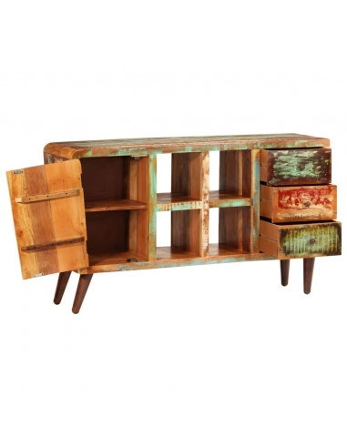 Armadietto in Legno di Riciclo con 1 Anta 4 Ripiani 3 Cassetti