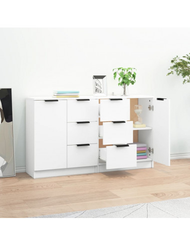 Credenze 2 pz Bianche 60x30x70 cm in Legno Multistrato