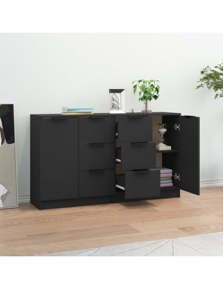 Credenze 2 pz Nere 60x30x70 cm in Legno Multistrato