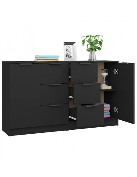 Credenze 2 pz Nere 60x30x70 cm in Legno Multistrato