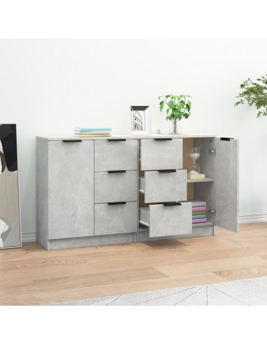 Credenze 2 pz Grigio Cemento 60x30x70 cm in Legno Multistrato