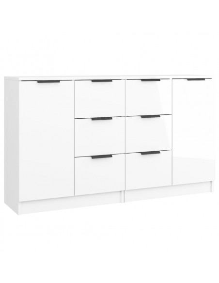Credenze 2 pz Bianco Lucido 60x30x70 cm in Legno Multistrato