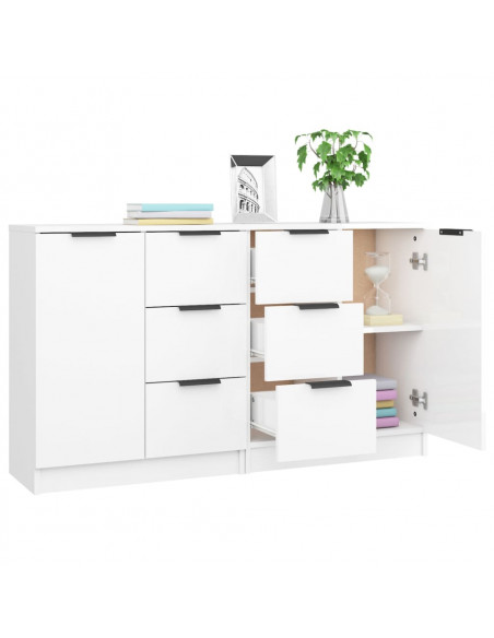 Credenze 2 pz Bianco Lucido 60x30x70 cm in Legno Multistrato