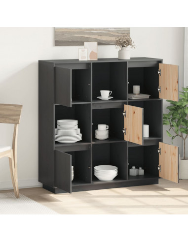 Credenza Grigia 110,5x35x117 cm in Legno Massello di Pino