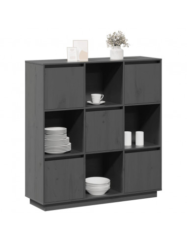 Credenza Grigia 110,5x35x117 cm in Legno Massello di Pino