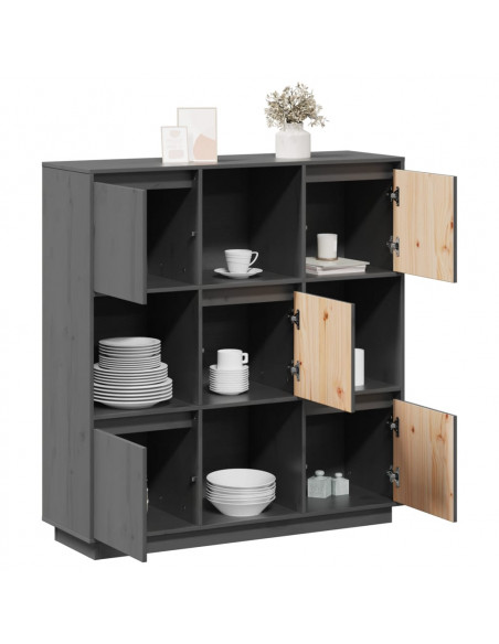 Credenza Grigia 110,5x35x117 cm in Legno Massello di Pino