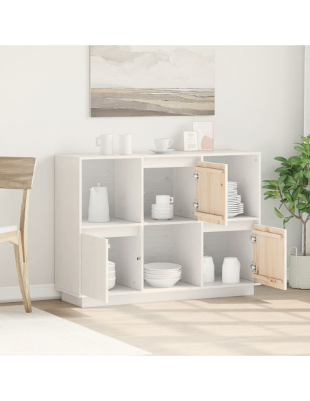 Credenza Bianca 110,5x35x80 cm in Legno Massello di Pino