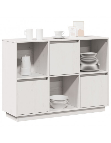 Credenza Bianca 110,5x35x80 cm in Legno Massello di Pino