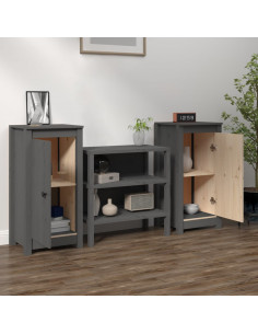 Credenze 2 pz Grigie 40x35x80 cm in Legno Massello di Pino