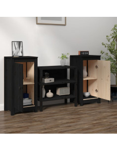 Credenze 2 pz Nere 40x35x80 cm in Legno Massello di Pino