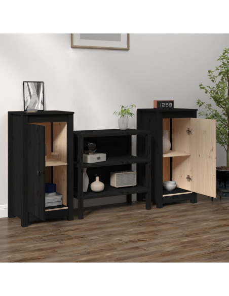 Credenze 2 pz Nere 40x35x80 cm in Legno Massello di Pino