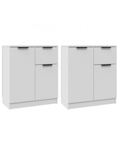 Credenze 2 pz Bianche 60x30x70 cm in Legno Multistrato