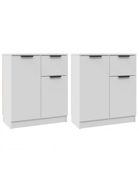 Credenze 2 pz Bianche 60x30x70 cm in Legno Multistrato