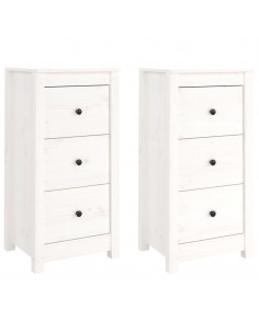 Credenze 2 pz Bianche 40x35x80 cm in Legno Massello di Pino 2