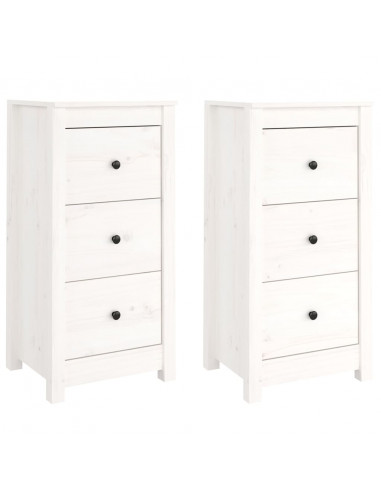 Credenze 2 pz Bianche 40x35x80 cm in Legno Massello di Pino