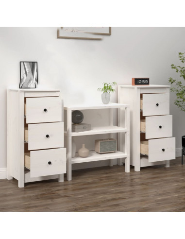 Credenze 2 pz Bianche 40x35x80 cm in Legno Massello di Pino