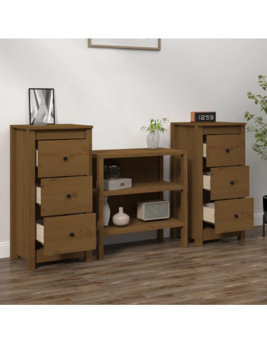 Credenze 2 pz Miele 40x35x80 cm in Legno Massello di Pino