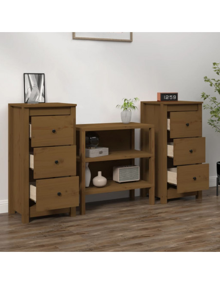 Credenze 2 pz Miele 40x35x80 cm in Legno Massello di Pino