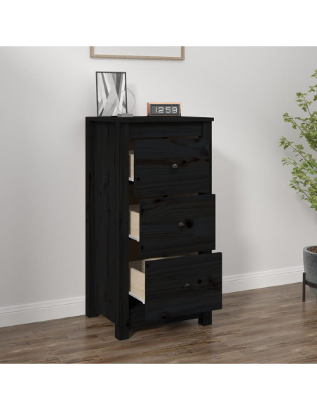 Credenza Nera 40x35x80 cm in Legno Massello di Pino