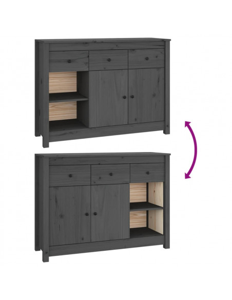 Credenza Grigia 100x35x74 cm in Legno Massello di Pino