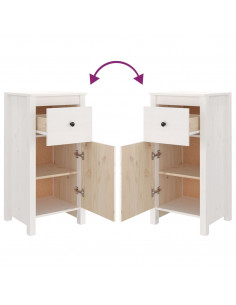 Credenze 2 pz Bianche 40x35x80 cm in Legno Massello di Pino 2