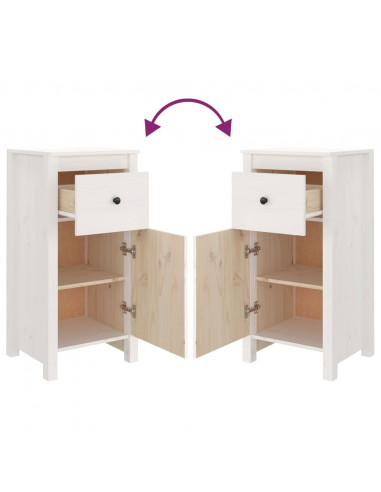 Credenze 2 pz Bianche 40x35x80 cm in Legno Massello di Pino