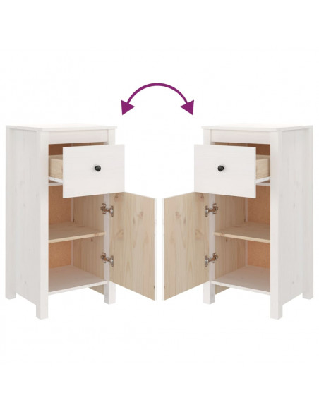 Credenze 2 pz Bianche 40x35x80 cm in Legno Massello di Pino