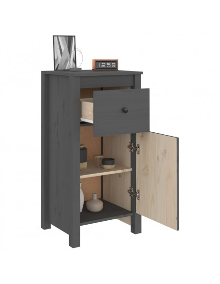 Credenza Grigia 40x35x80 cm in Legno Massello di Pino