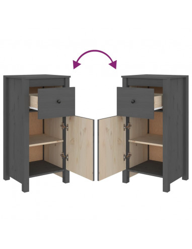 Credenze 2 pz Grigie 40x35x80 cm in Legno Massello di Pino