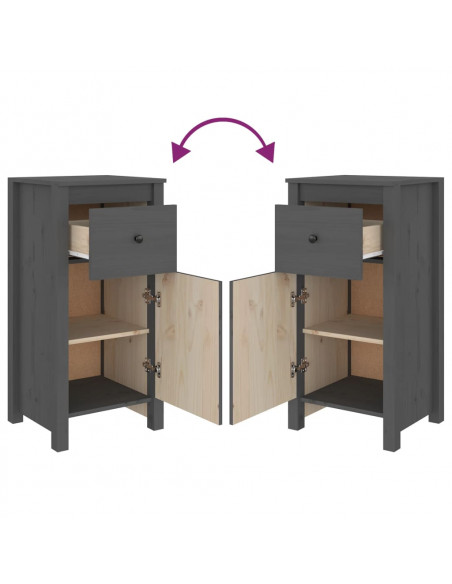 Credenze 2 pz Grigie 40x35x80 cm in Legno Massello di Pino