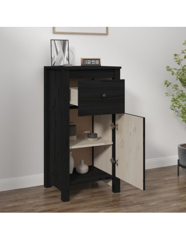Credenza Nera 40x35x80 cm in Legno Massello di Pino