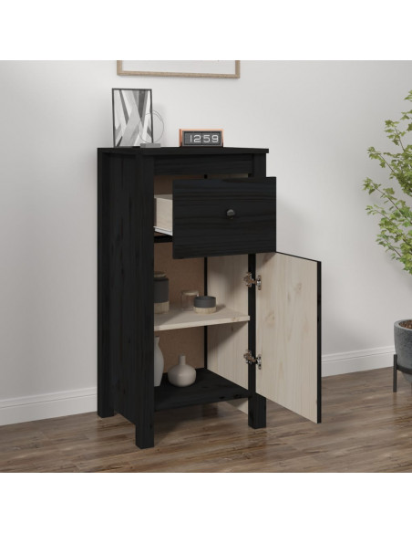 Credenza Nera 40x35x80 cm in Legno Massello di Pino
