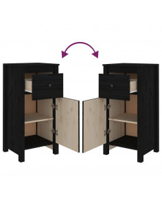 Credenze 2 pz Nere 40x35x80 cm in Legno Massello di Pino 2