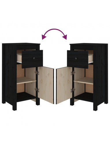 Credenze 2 pz Nere 40x35x80 cm in Legno Massello di Pino