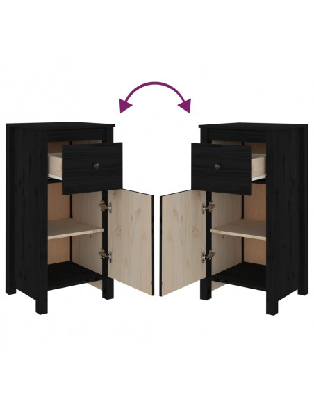 Credenze 2 pz Nere 40x35x80 cm in Legno Massello di Pino