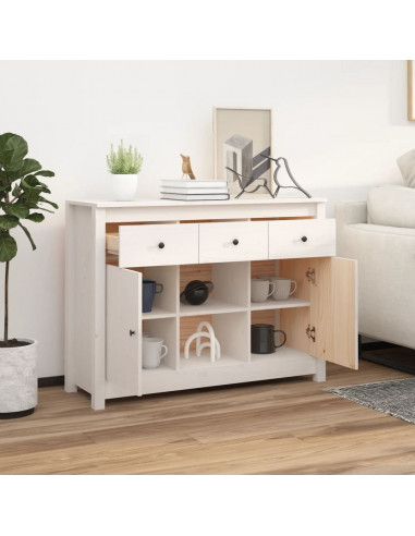 Credenza Bianca 100x35x74,5 cm in Legno Massello di Pino