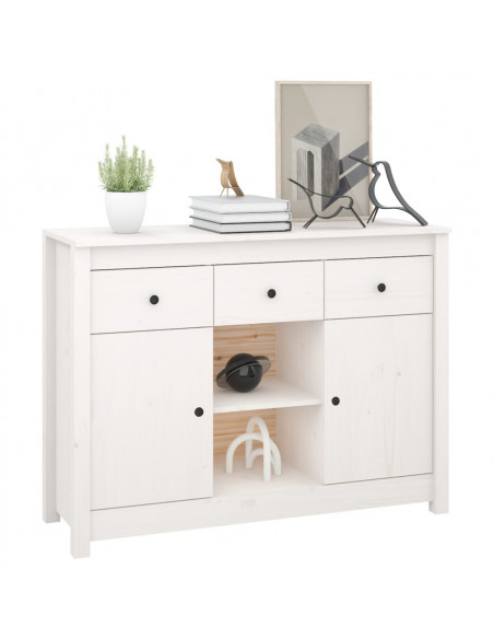 Credenza Bianca 100x35x74,5 cm in Legno Massello di Pino