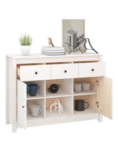 Credenza Bianca 100x35x74,5 cm in Legno Massello di Pino