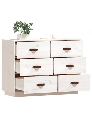 Credenza Bianca 100x40x75 cm in Legno Massello di Pino