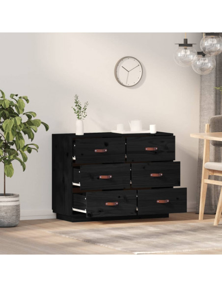 Credenza Nera 100x40x75 cm in Legno Massello di Pino