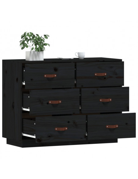 Credenza Nera 100x40x75 cm in Legno Massello di Pino