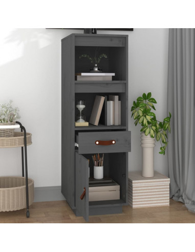 Credenza Grigia 34x40x108,5 cm in Legno Massello di Pino