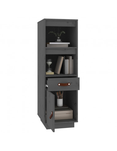 Credenza Grigia 34x40x108,5 cm in Legno Massello di Pino