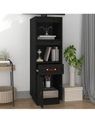 Credenza Nera 34x40x108,5 cm in Legno Massello di Pino